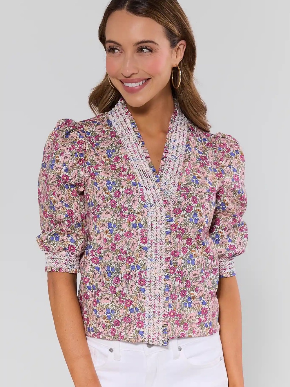 Avara Riley Pink Floral Smocked Top
